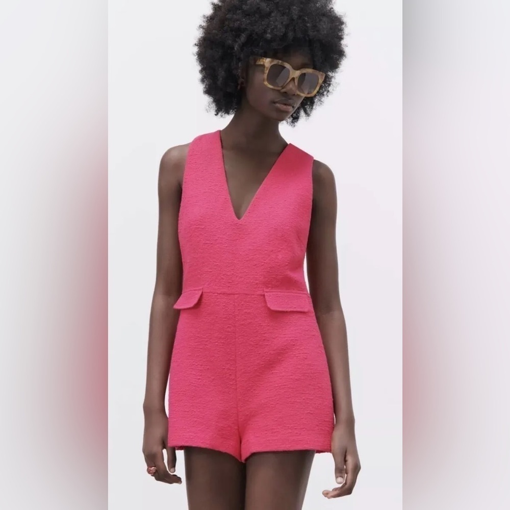 Zara Sleeveless V Neck Mini Pink XS Romper